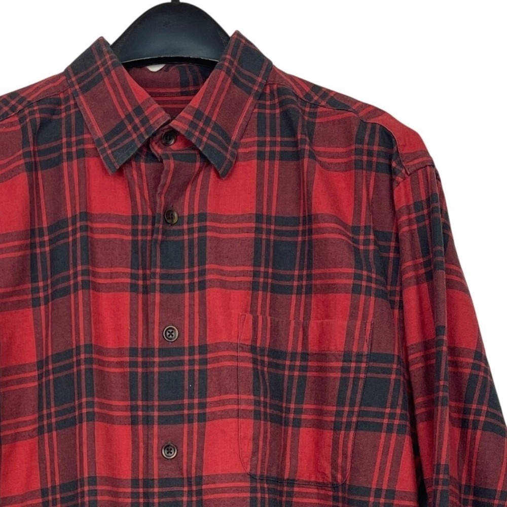 Orvis Mens L MERINO WOOL + Cotton Flannel Shirt Red Black Plaidโ Button Down